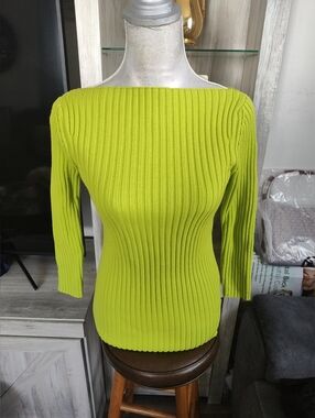 Michael Kors Lime Green Off-the-Shoulder Ribbed Sweater, Rare Sweater